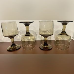 Set of 4 Vintage Libbey Tawny Accent Stemmed Wine Juice Glasses 5 1/8" Tall 6oz